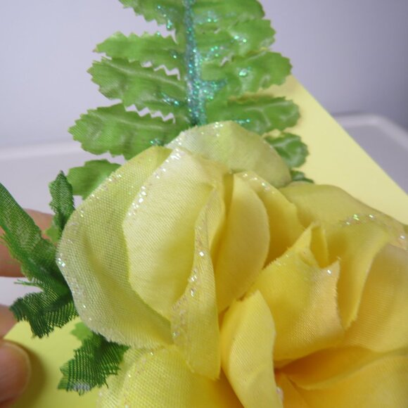 Yellow Rose soft Corsage Glittered with Clip 7.5x4 Spring Hat Attachment - Picture 5 of 7